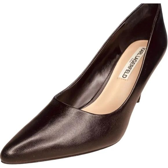 Karl Lagerfeld Paris Royale Smooth Leather Heeled Pumps - Picture 2 of 12